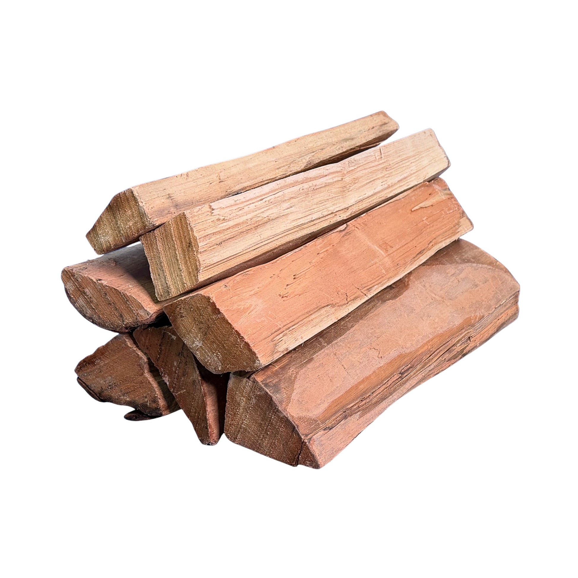 Close-up of 16-inch kiln-dried maple cooking wood splits on white background for smokers, wood-fired ovens, and clean-burning outdoor cooking
